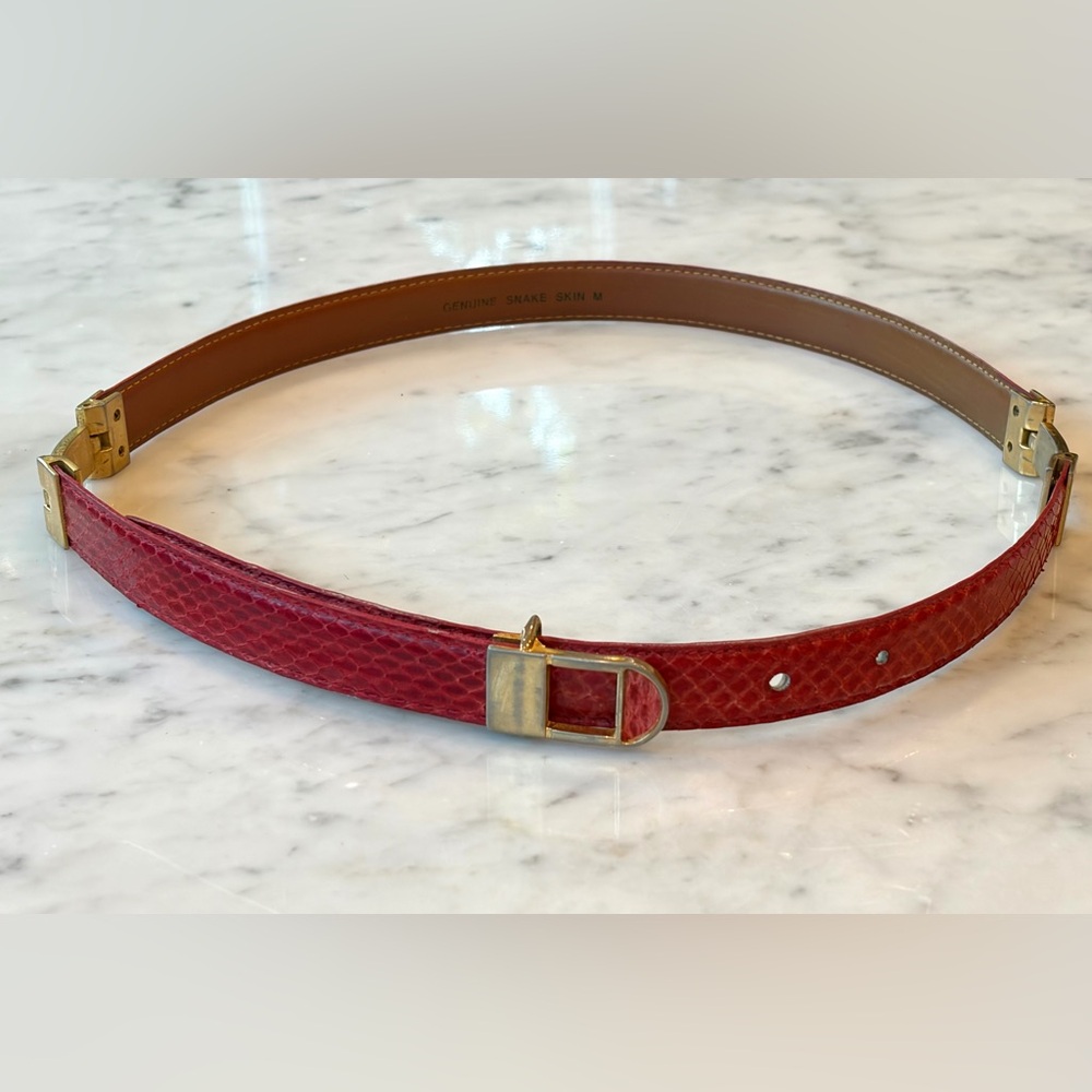 Vintage real Snakeskin belt, slim, gold hinges and buckle, red, M, 27-32, GUC - Picture 10 of 13